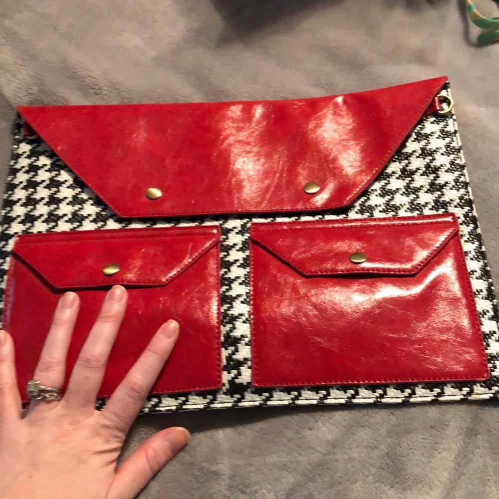 Houndstooth and Red Handbag